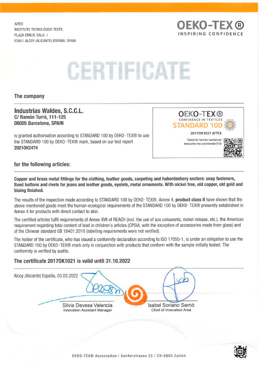 Certificado OEKO TEX en