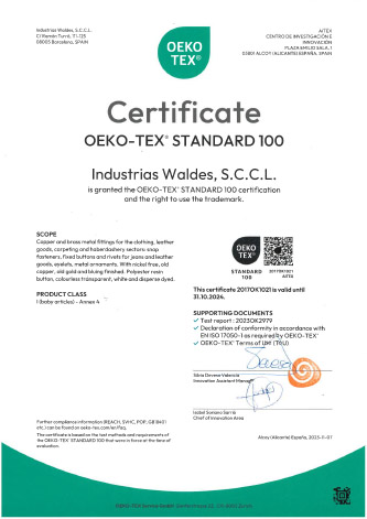 Certificate OEKO TEX es