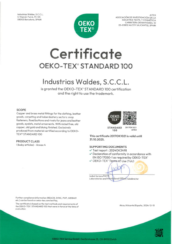 Certificate OEKO TEX es